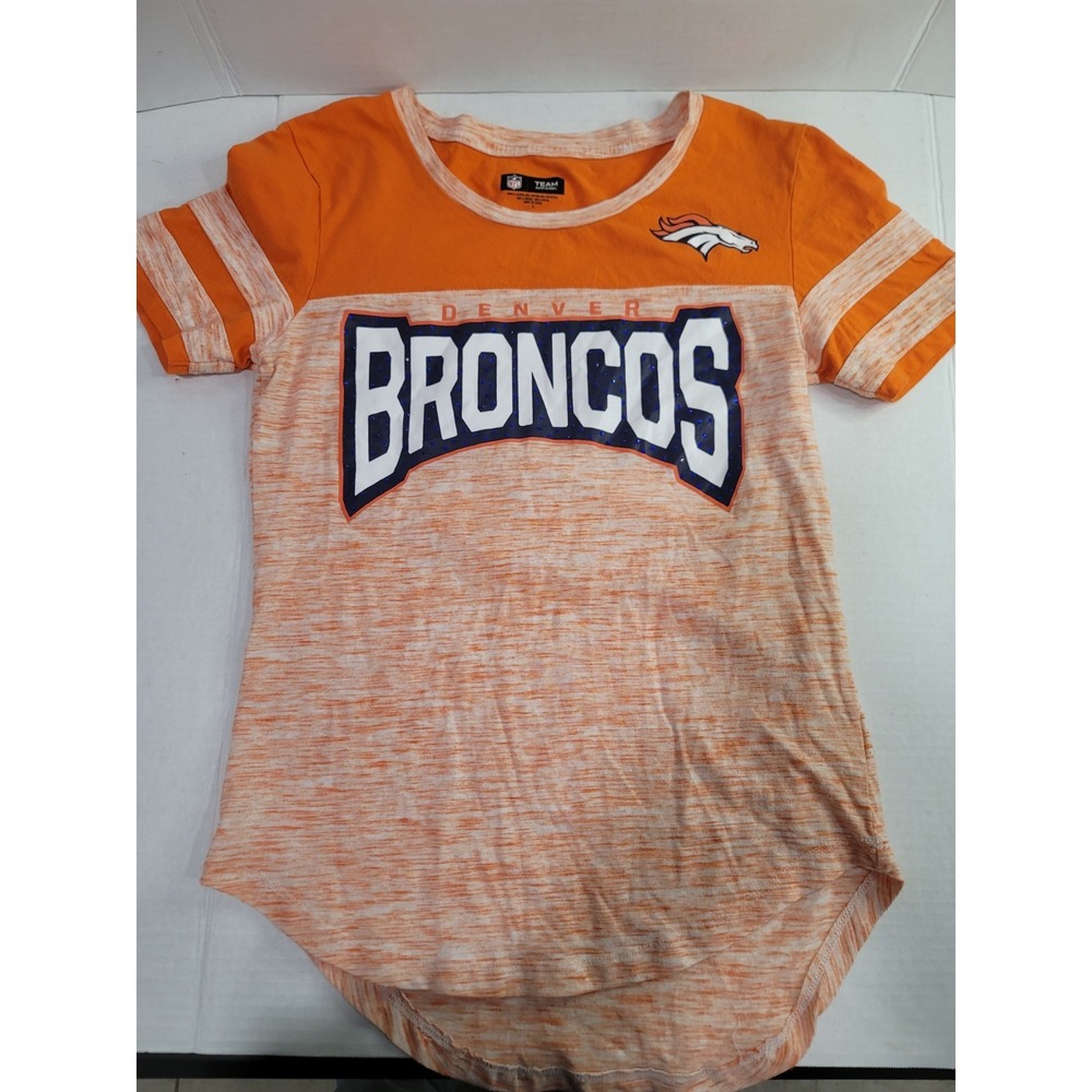 NFL team apparel womans Denver Broncos sparkley shirt small crew cut
